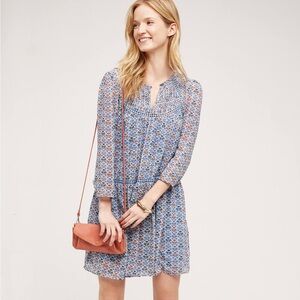 Anthropologie Holding Horses Bretony Crochet Floral Blue Dress Sz 0 Western Boho